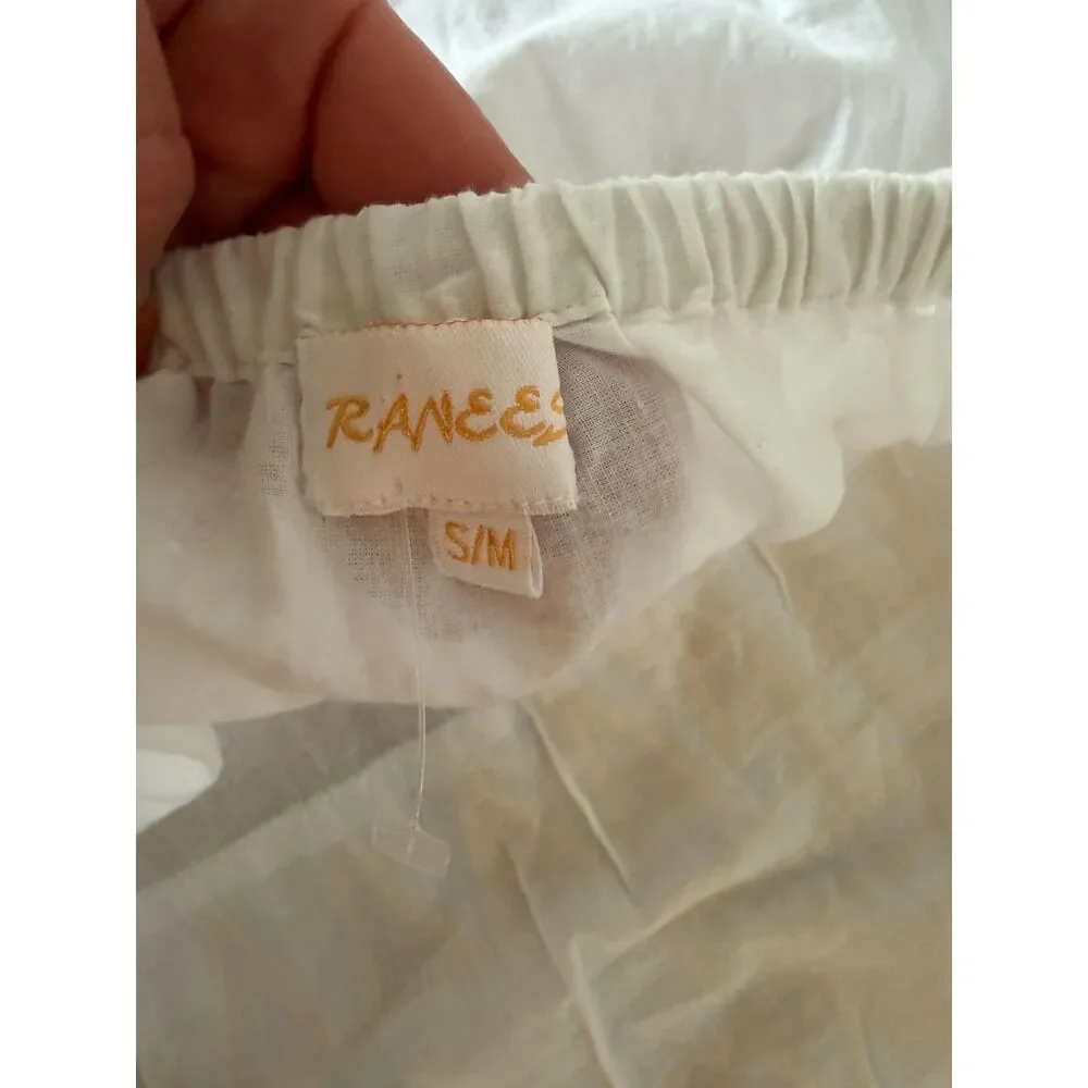 Ranees Halter Cotton Maxi Sundress White Gold Geometric Embroidery S/M NWOT - Picture 7 of 7